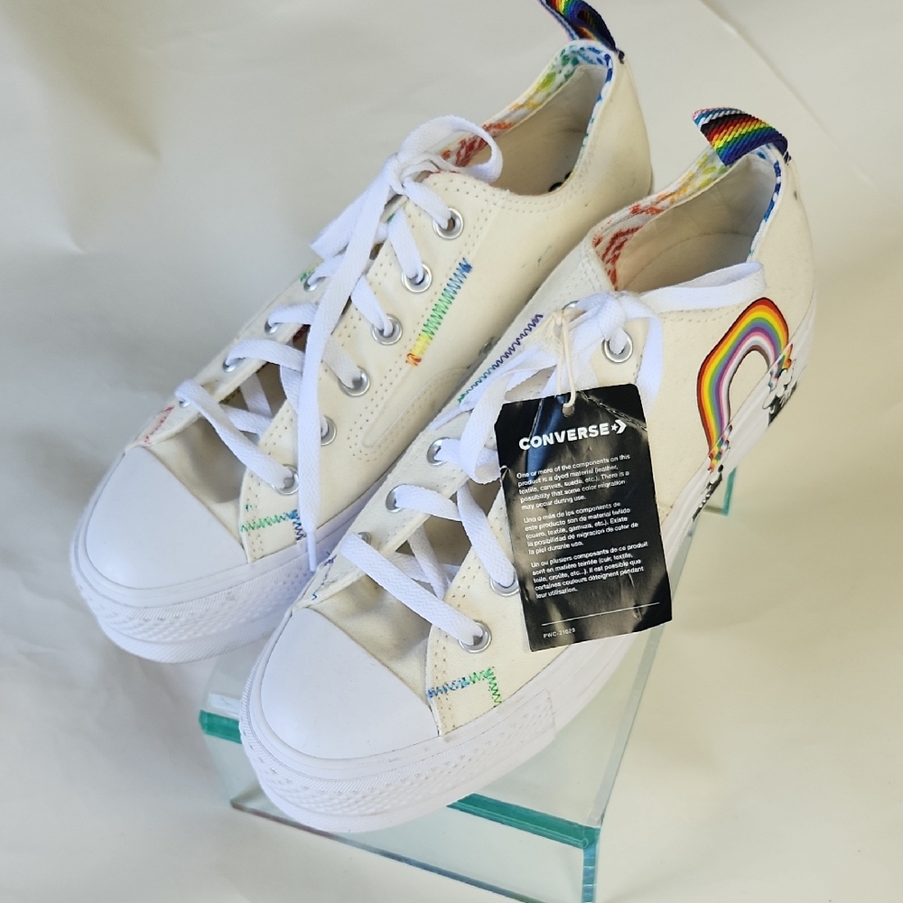 Converse Mens 8 New Sneakers with Rainbow Details Family Unity Limited Edition